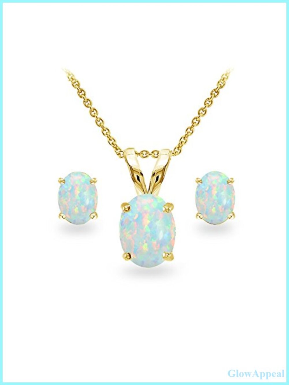 Oval Opal Solitaire Pendant Necklace & Stud Earrings Gold Flashed Sterling